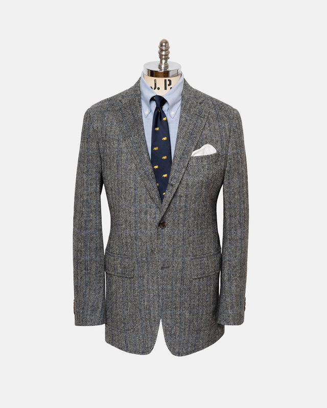 Made In Usa White Herringbone Cheviot Tweed Sport Coat
