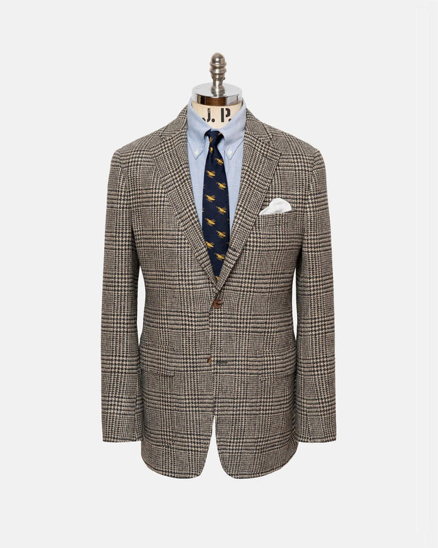 Made In Usa Cream Plaid Cheviot Tweed Sport Coat