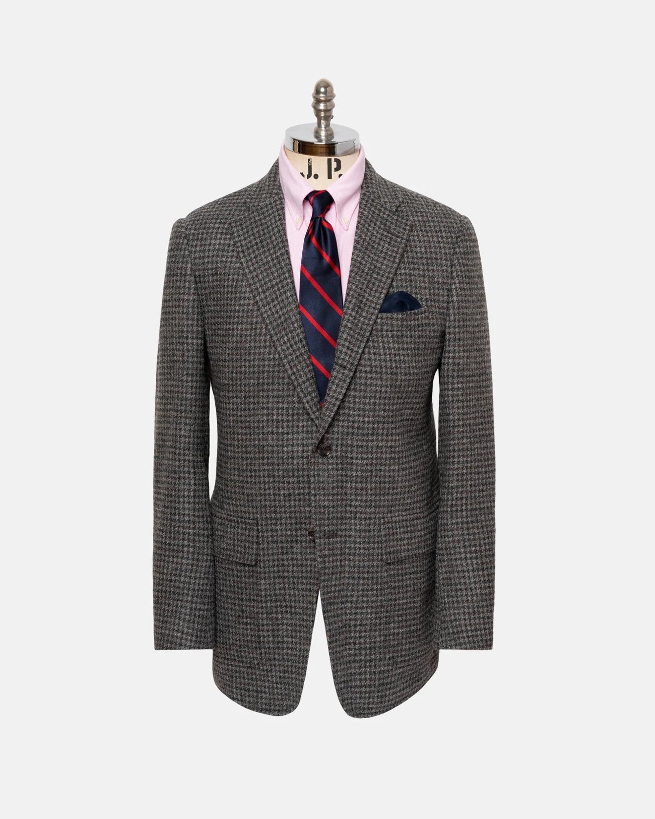 Made In Usa Grey Brown Houndstooth Cheviot Tweed Sport Coat