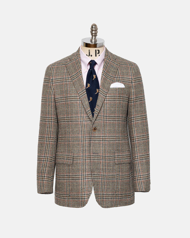 Made In Usa Magee Donegal Mist Light Brown Glen Plaid Sport Coat