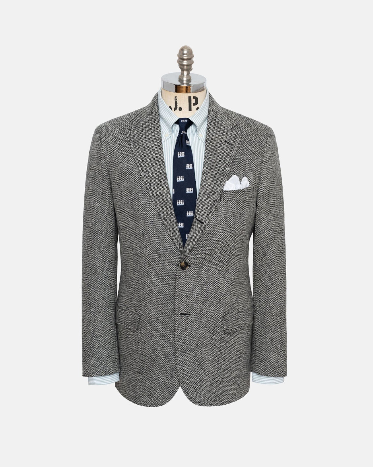 Made In Canada Grey Barleybone Stripe Irish Tweed Sport Coat