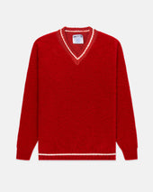 Made In Scotland Red Shaggy Dog V Neck Sweater Trim Fit