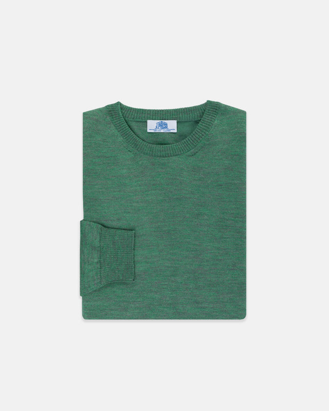 Green Alpaca Silk Crewneck Sweater Classic Fit