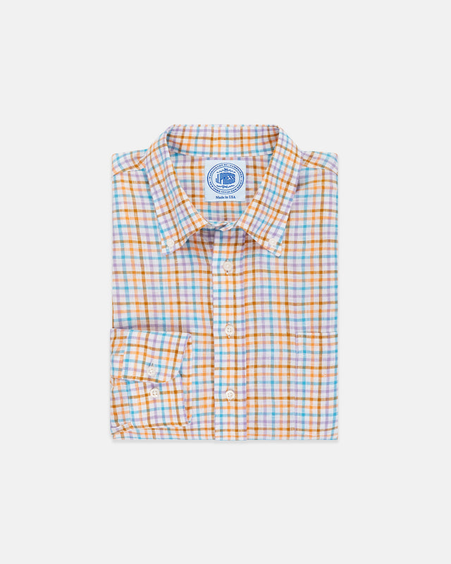 Orange Tattersall Linen Sport Shirt Classic Fit