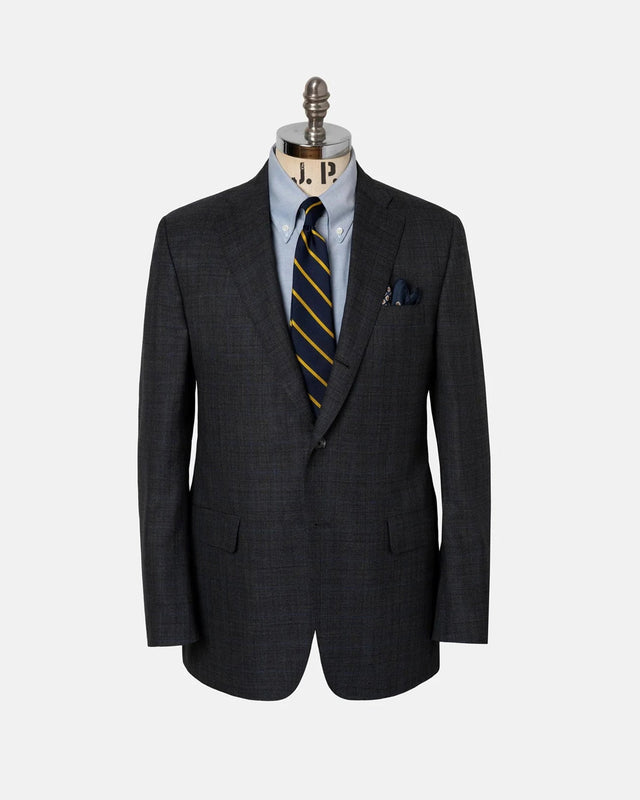 Made In Usa Blue Shadow Plaid Wool Suit