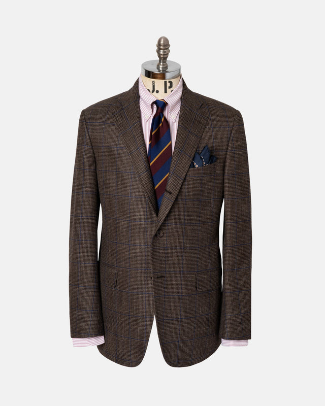 Made In Usa Grey Brown Plaid Wool Linen Sport Coat