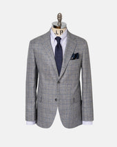 Grey Blue Glen Plaid Pure Linen Sport Coat Trim Fit