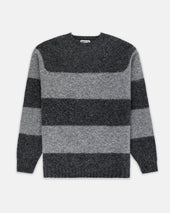 Made In Scotland Grey Black Shaggy Dog Block Stripe Sweater Trim Fit