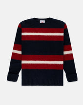 Made In Scotland Crimson White Shaggy Dog Frame Stripe Sweater Classic Fit