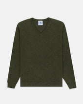 Dark Green Cotton Cashmere V Neck Sweater