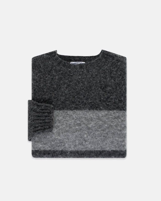 Made In Scotland Grey Black Shaggy Dog Block Stripe Sweater Trim Fit