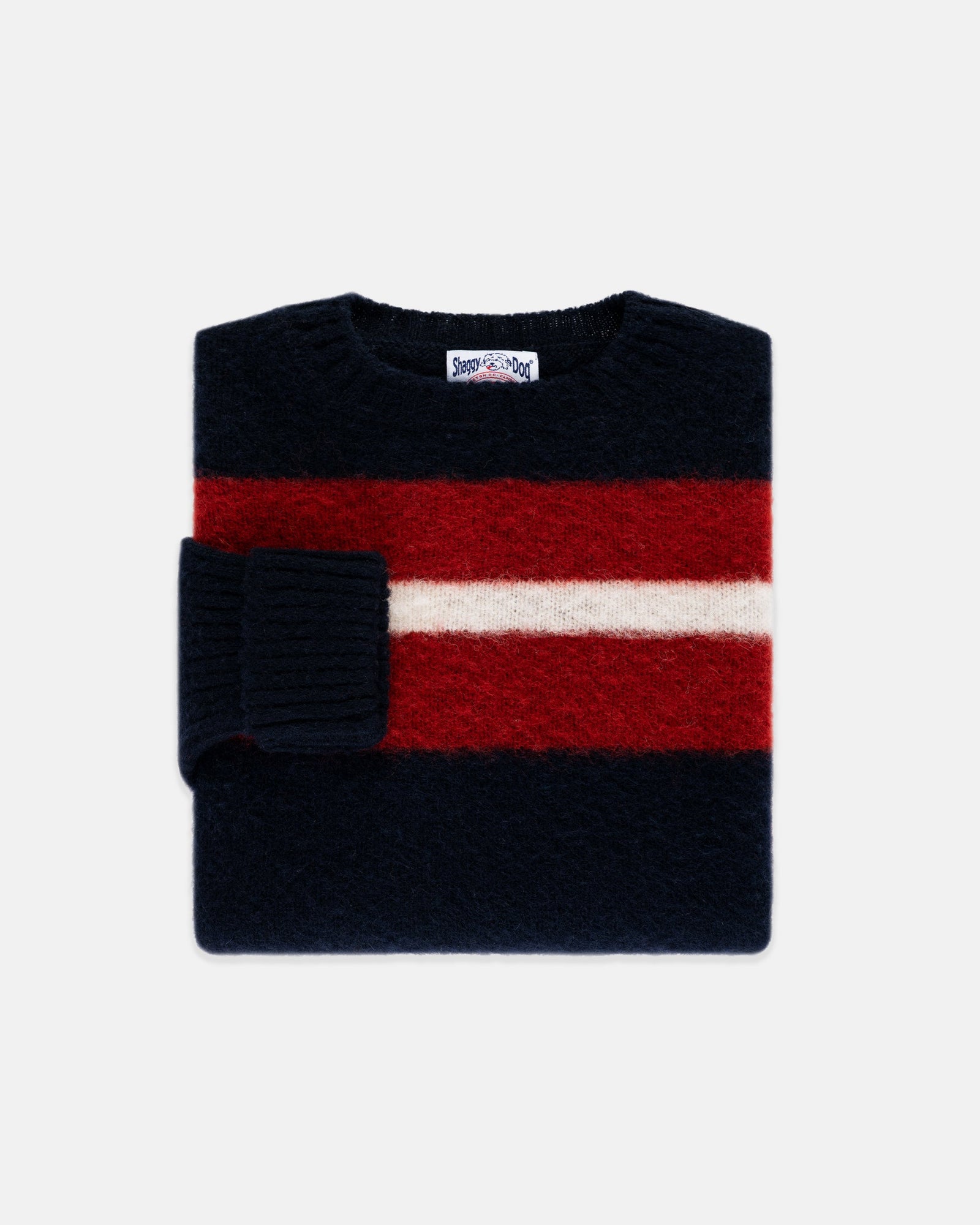 Made In Scotland Crimson White Shaggy Dog Frame Stripe Sweater Classic Fit