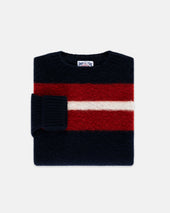 Made In Scotland Crimson White Shaggy Dog Frame Stripe Sweater Classic Fit