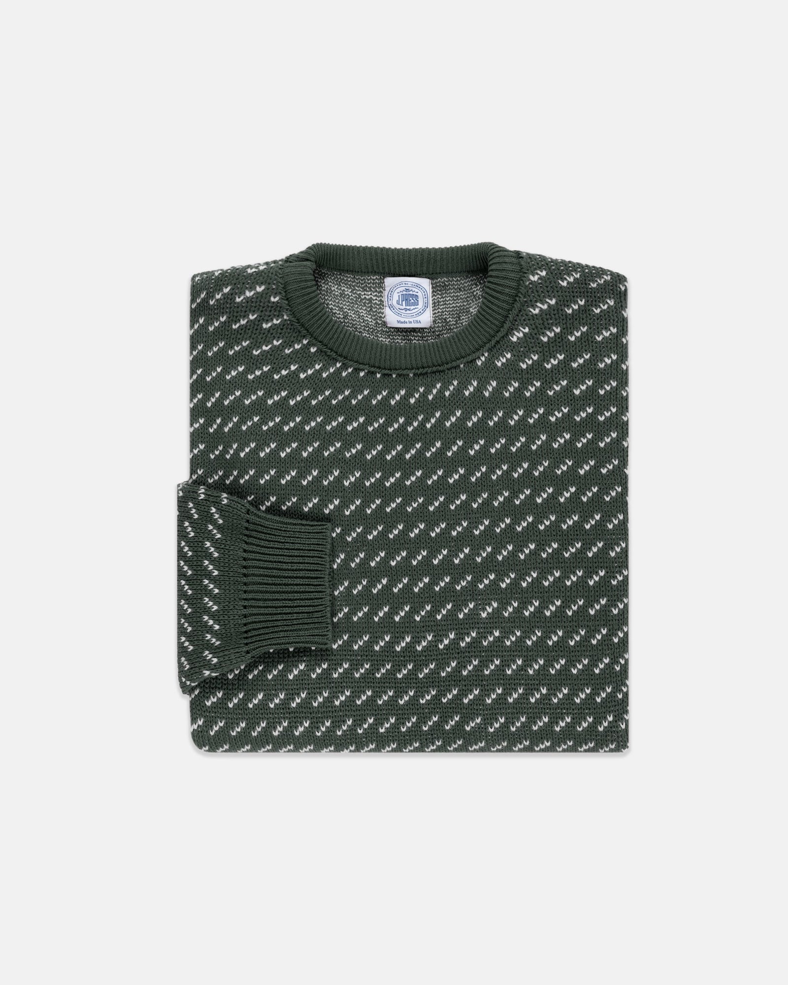 Made In Usa Spruce Green Natural Birdseye Cotton Crewneck Sweater