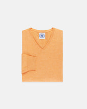 Orange Cotton-Cashmere V-Neck Sweater