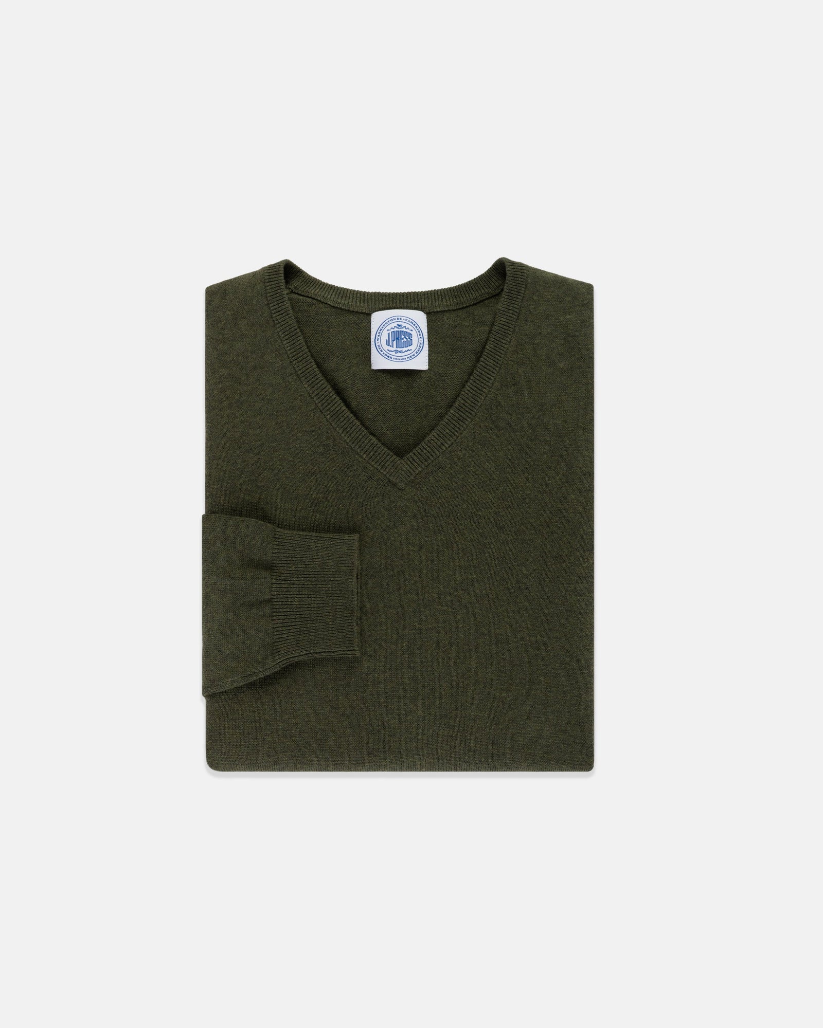 Dark Green Cotton Cashmere V Neck Sweater