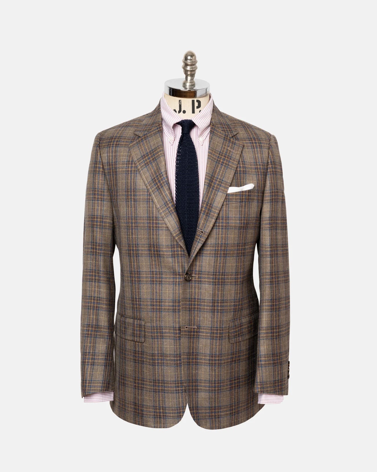 Made In Canada Light Brown Plaid Wool Linen Sport Coat