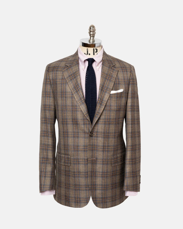 Made In Canada Light Brown Plaid Wool Linen Sport Coat