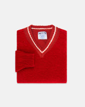 Made In Scotland Red Shaggy Dog V Neck Sweater Trim Fit