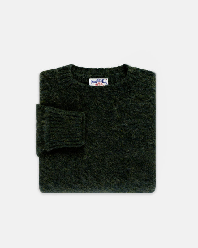 Made In Scotland Dark Green Marl Shaggy Dog Sweater Classic Fit