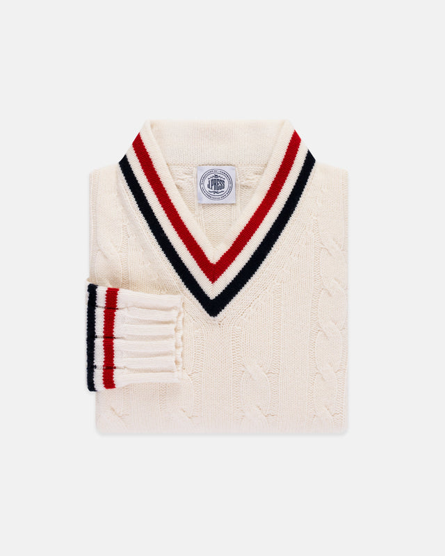 Made In Scotland Wool Cableknit Tennis Sweater