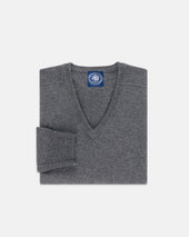 Grey Mix Lambswool V Neck Sweater