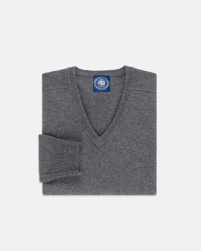 Grey Mix Lambswool V Neck Sweater