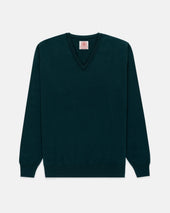 Made In Scotland Spruce Green Cashmere V Neck Sweater