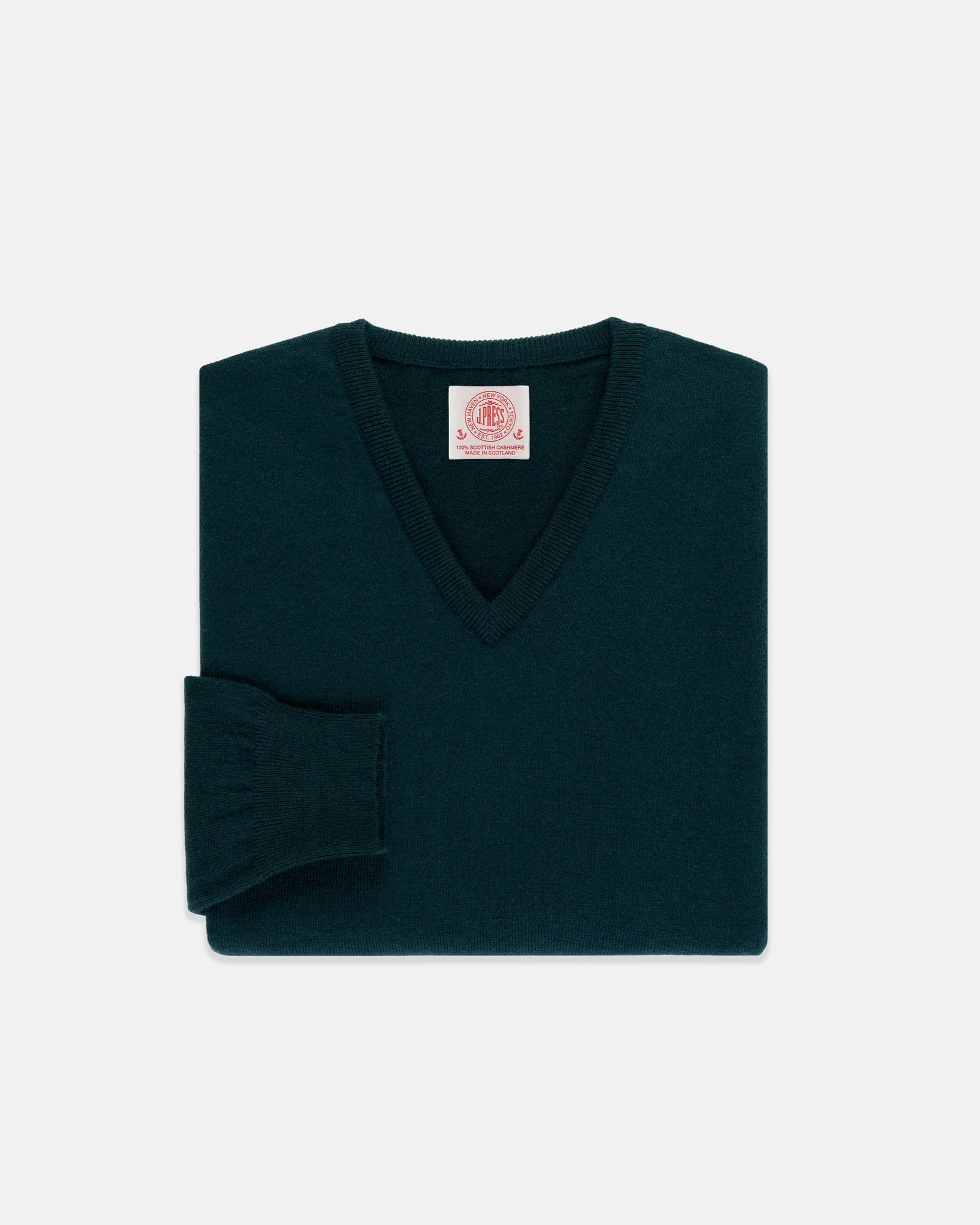 Made In Scotland Spruce Green Cashmere V Neck Sweater