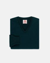 Made In Scotland Spruce Green Cashmere V Neck Sweater