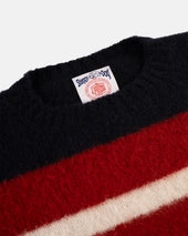 Made In Scotland Crimson White Shaggy Dog Frame Stripe Sweater Classic Fit