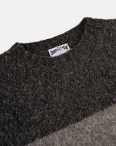 Made In Scotland Grey Black Shaggy Dog Block Stripe Sweater Trim Fit