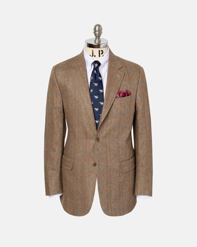 Made In Canada Light Brown Barleybone Windowpane Silk Sport Coat