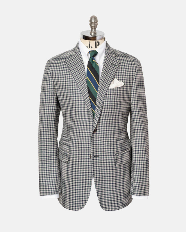 Made In Usa Green Black Check Wool Linen Sport Coat