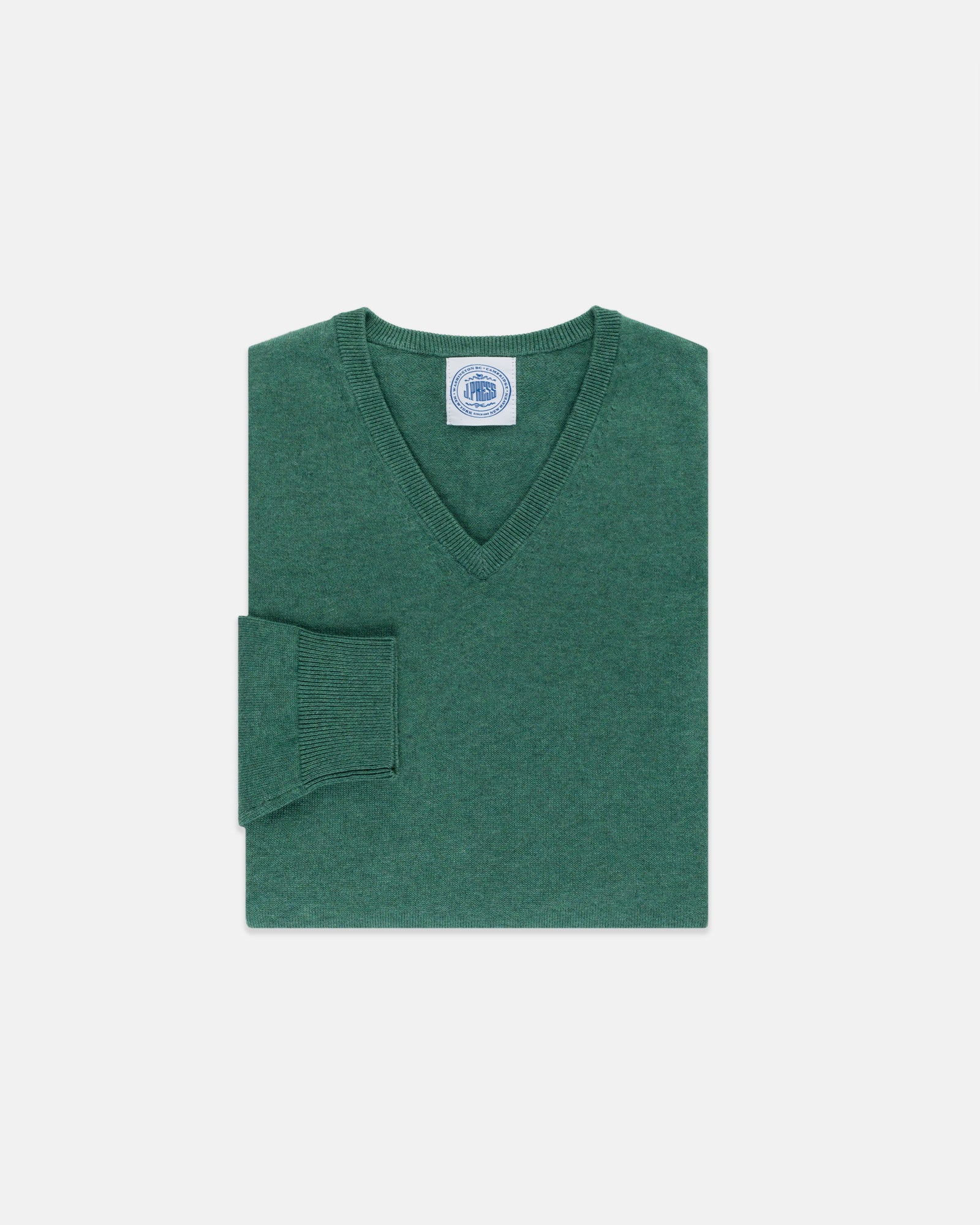 Green Cotton Cashmere V Neck Sweater