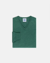 Green Cotton Cashmere V Neck Sweater