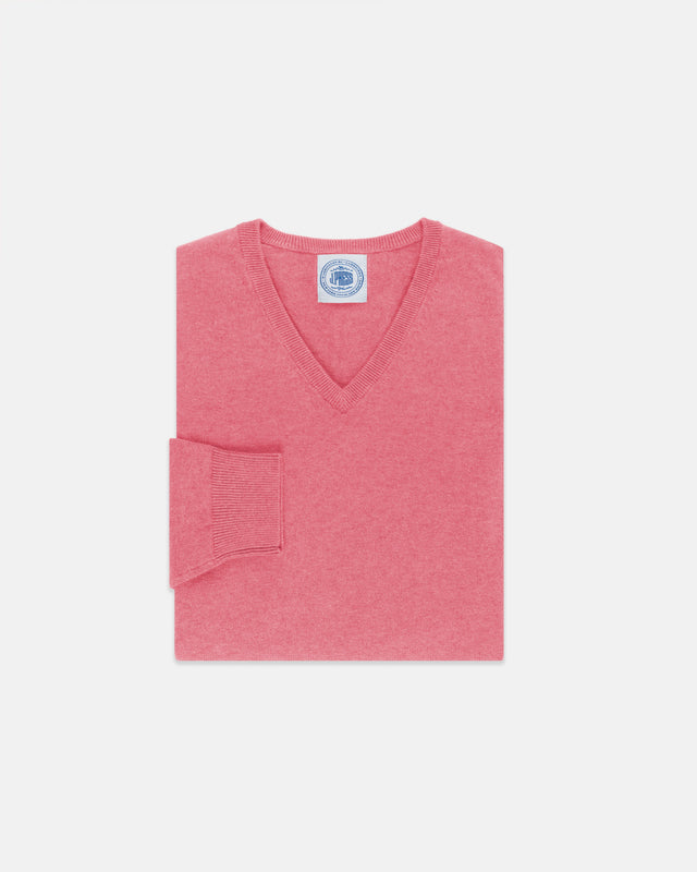 Pink Cotton Cashmere V Neck Sweater