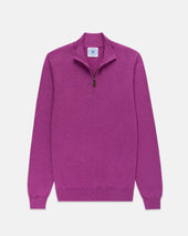 Purple Cotton Cashmere Quarter Zip Sweater
