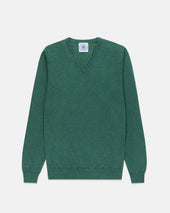 Green Cotton Cashmere V Neck Sweater