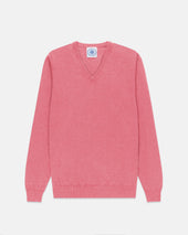 Pink Cotton Cashmere V Neck Sweater
