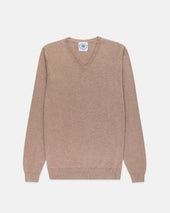 Light Brown Cotton Cashmere V Neck Sweater