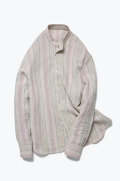 Band Collar Shirt (Taupe Multi Stripe Linen Silk Slub)
