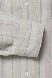 Band Collar Shirt Multi Stripe Linen Silk Slub