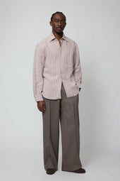 Spread Collar Shirt (Berry Stripe Linen Silk Slub)