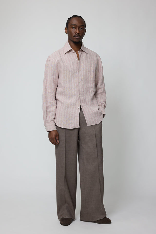 Spread Collar Shirt (Berry Stripe Linen Silk Slub)