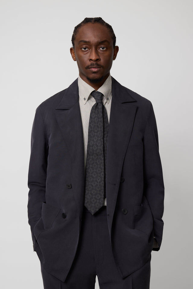 Printed Tie (Grey Rhombi Wool Silk)