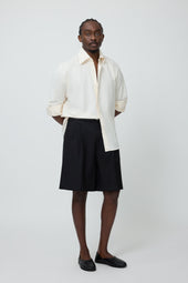 Spread Collar Shirt Cotton Silk Slub