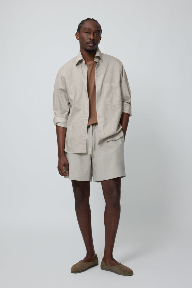 Spread Collar Shirt (Taupe Cotton Silk Slub)