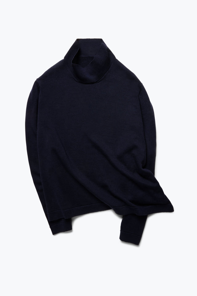 Mock Neck (Navy Wool Silk)
