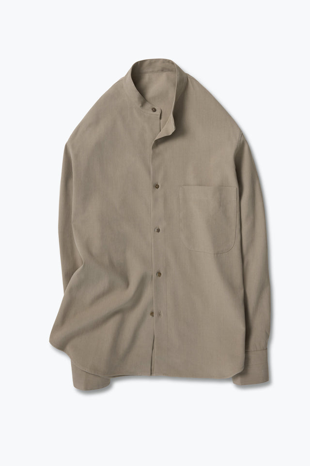 Band Collar Shirt (Taupe Brushed Silk Cotton Linen)